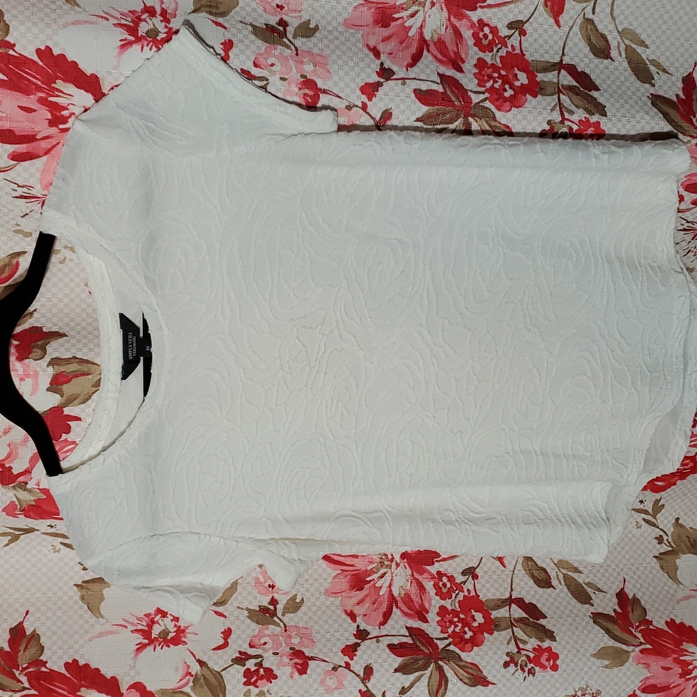 White Textured Short Sleeve Top